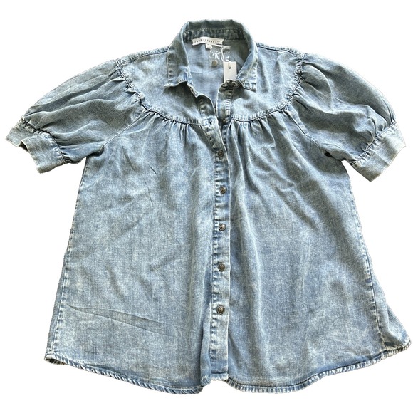 Denim & Supply Ralph Lauren Tops - Women's Chambray Blouse XS Short Sleeve Denim Blue Puff Sleeve Bohemian Prairie